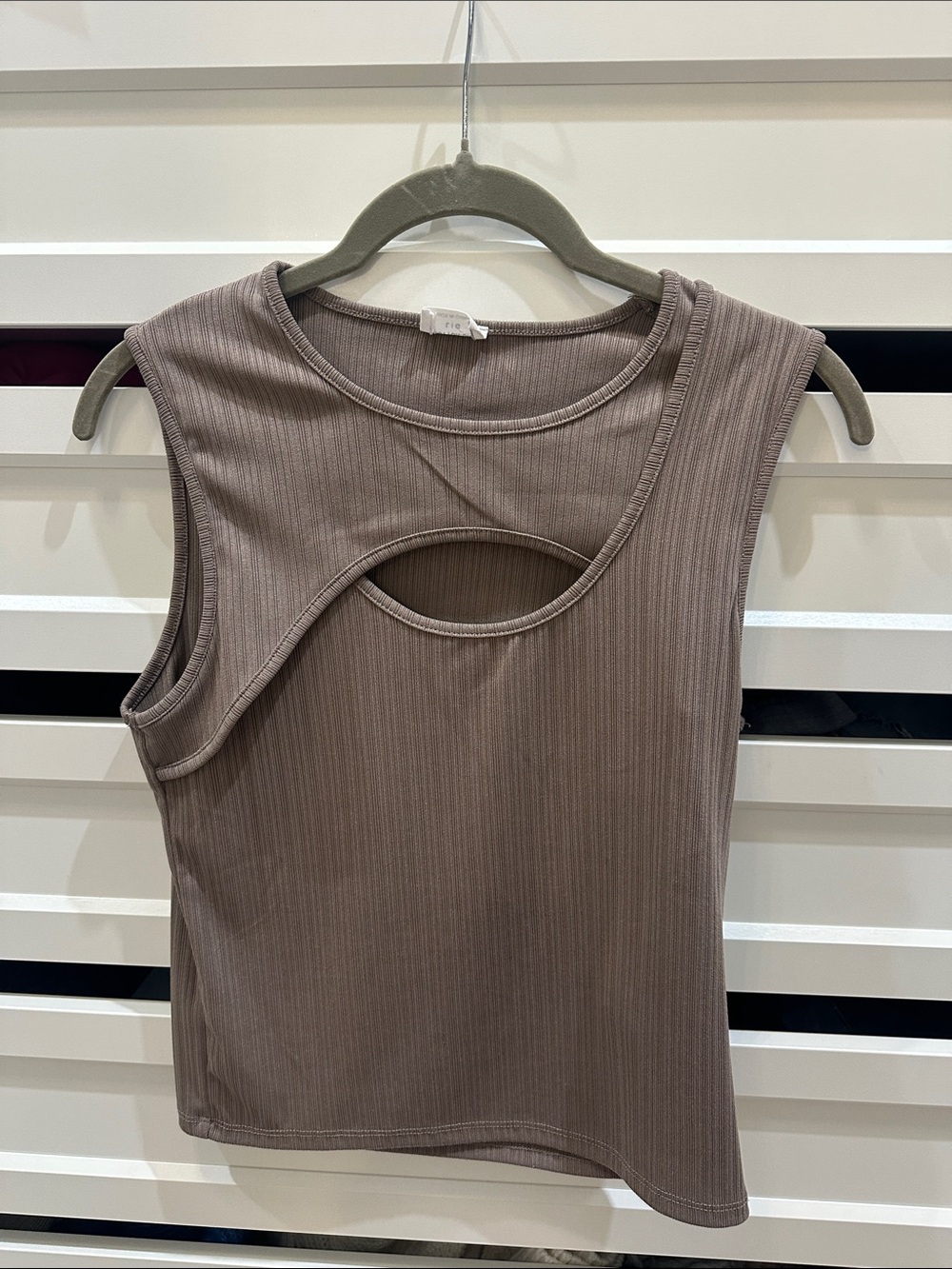 Sleeveless Ribbed Cutout Tank Top - Taupe from Cotton On
